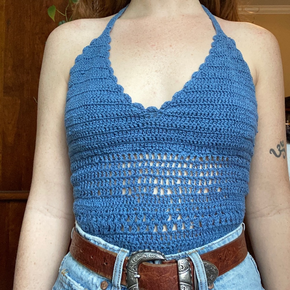 Blue Crotchet Halter Top